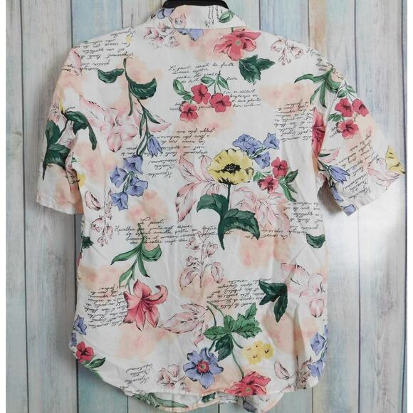 Woman Shirt Small Short Sleeve White Pink Green Flowers Vintage Separate Issue - Picture 4 of 6